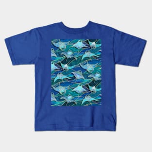 Patchwork Manta Rays in Sapphire and Turquoise Blue Kids T-Shirt